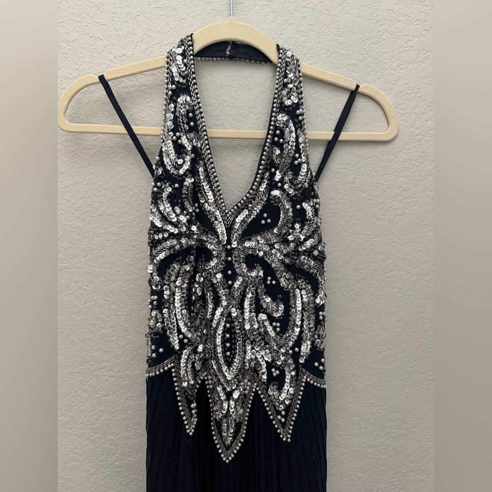 Niteline Della Roufogali Vintage 1980's Sapphire Blue Beaded Silk Evening Gown 6 - Picture 4 of 9
